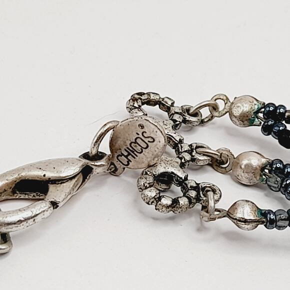 Chico’s Five Strand Beaded Necklace Blue Black Silver 20” Layered Sparkle - Picture 7 of 10